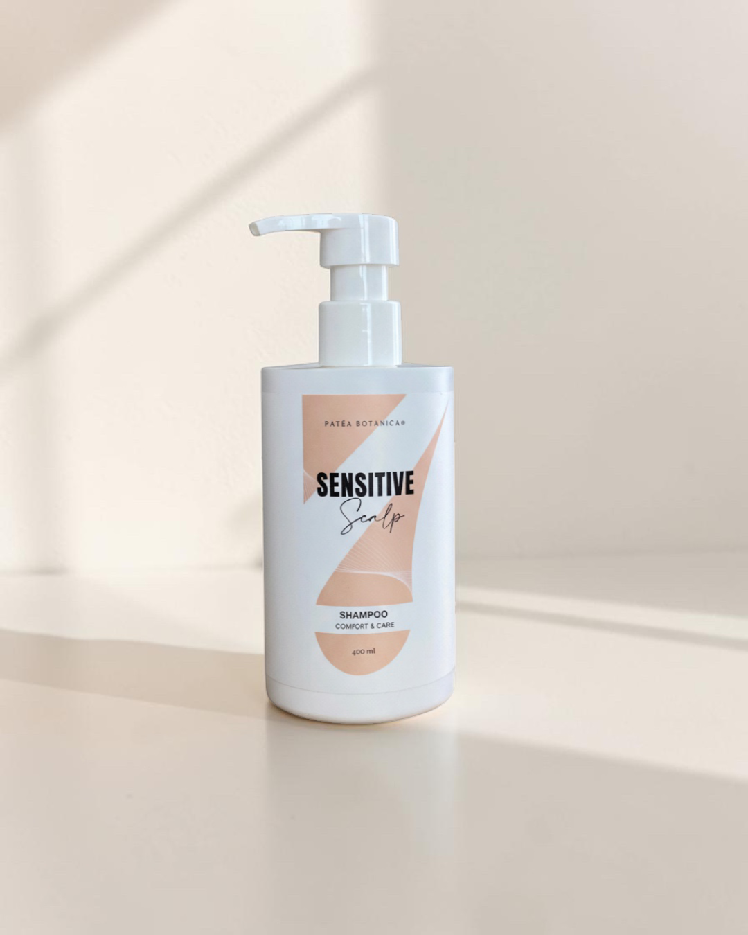 Patea Botanica Sensitive shampoo bottle on a light background